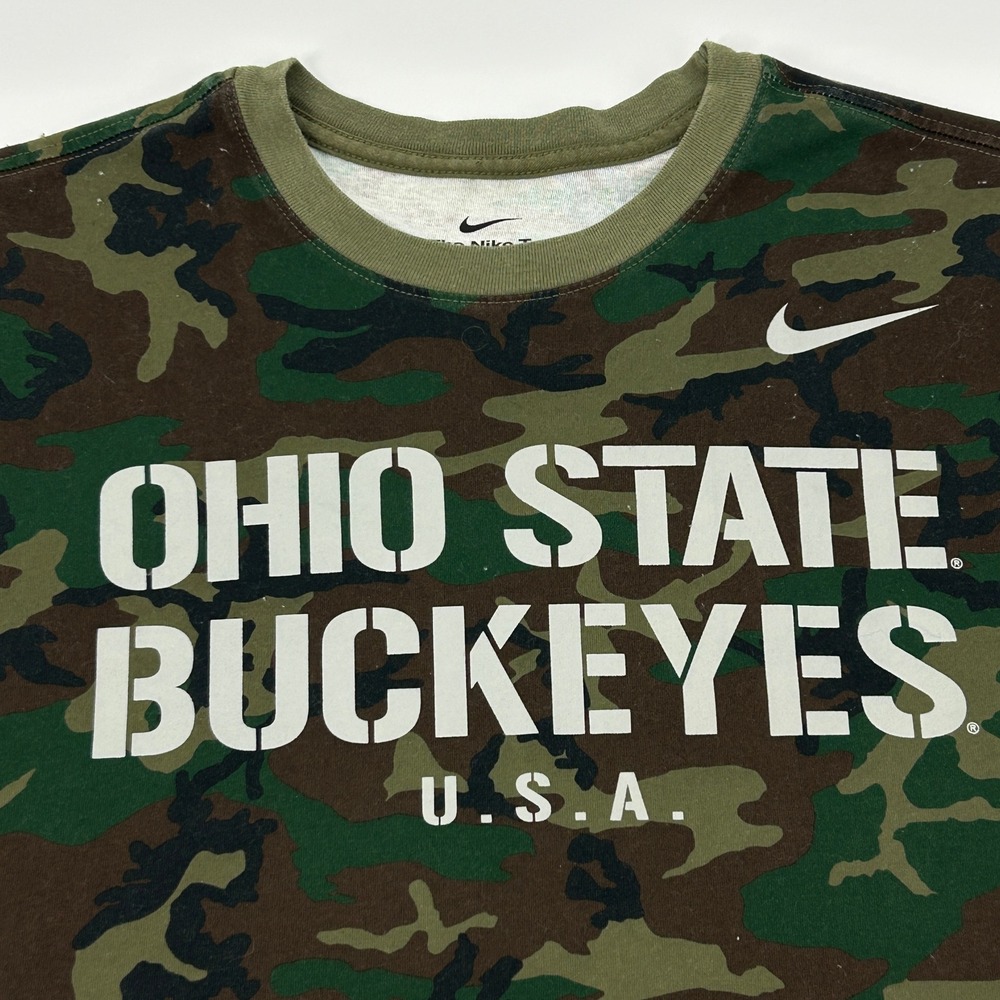 The Ohio State Buckeyes Shirt Mens Small Camo Nike Long Sleeve Dri-FIT USA Flag